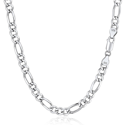 18" 20" 22" Italian Solid 925 Sterling Silver 5mm Diamond Cut Figaro Chain Necklace for Women Men
