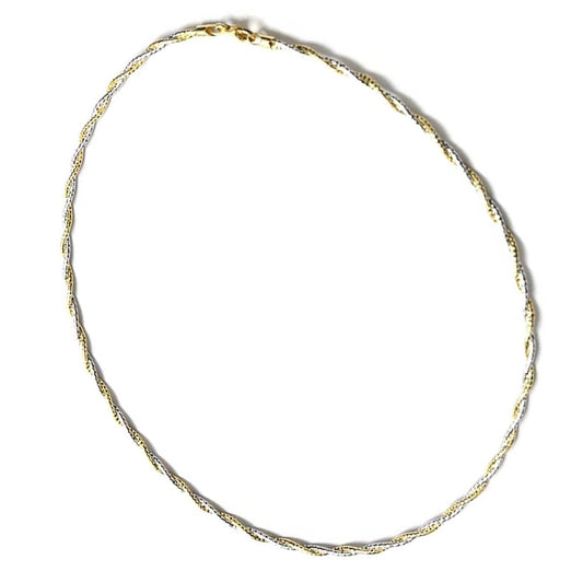 16" Platinum and Gold Plated Sterling Silver Chain Necklace 2mm Twisted Rope 16 Inches Omega Chain Necklace