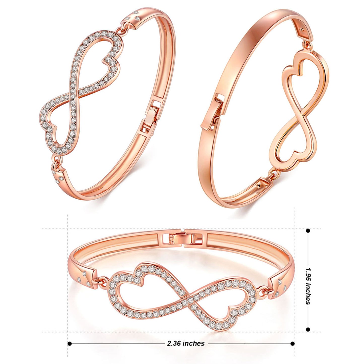 Rose Gold Plated Infinity Love Heart Bracelet made with Crystals